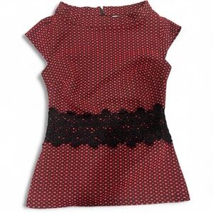 New York & Company Elegant Red and Black Women's Structured Top Size S